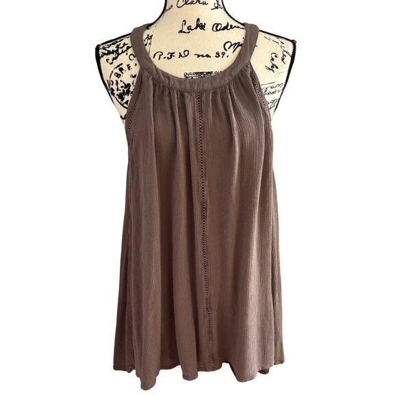 Torrid Women's Taupe Tunic Dress Sz 1 Sleeveless Keyhole Back Gauze Round Neck - Picture 1 of 9